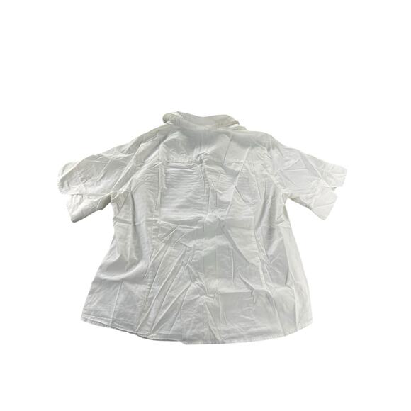 Signature Larry Levine White Short Sleeve Button Down Blouse Women's Size 2X - Picture 1 of 6